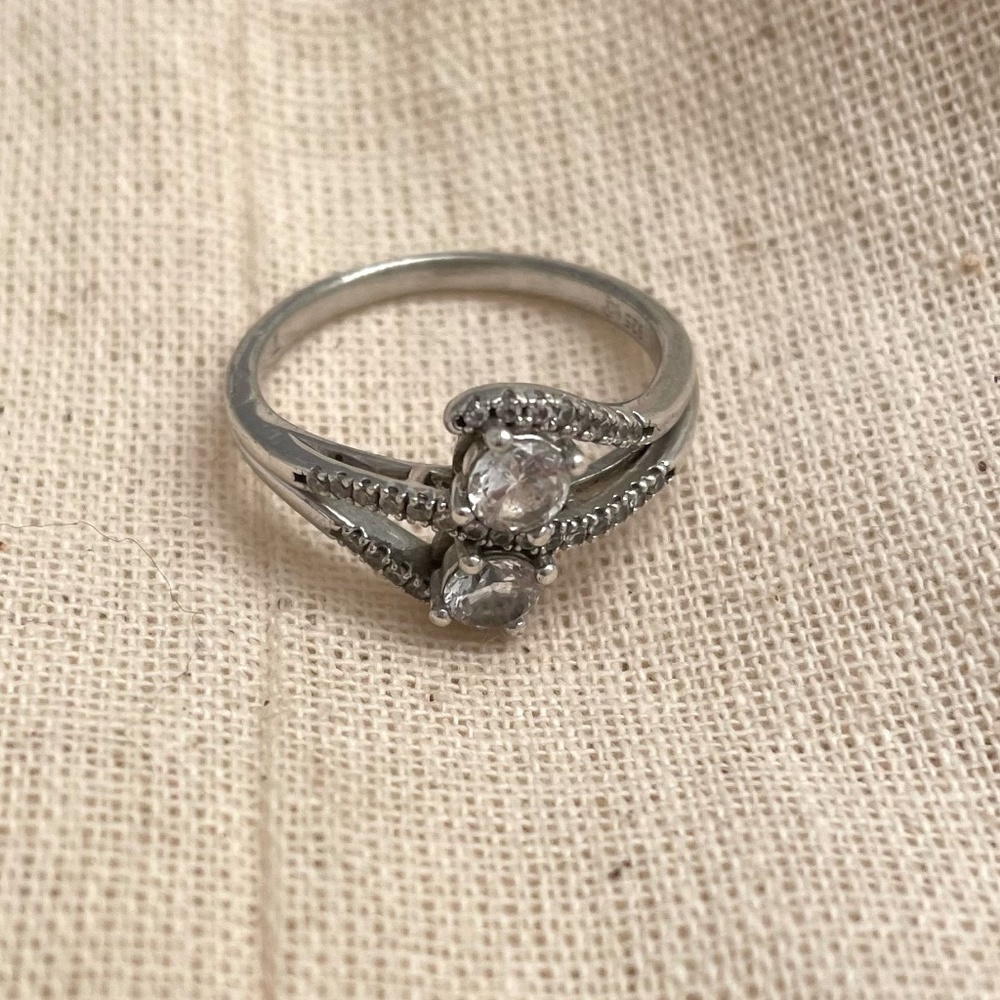 Silver Two-Stone Diamond Ring - image 2